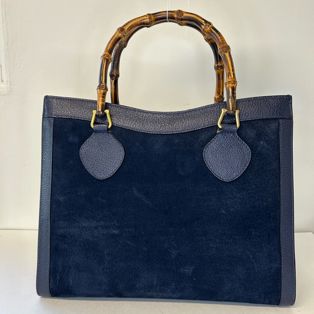 Vintage Gucci Diana bag bamboo handle navy blue leather and suede - Picture 2 of 15